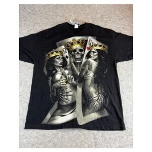 Ogabel Skeleton King Queen Cards Shirt Mens XL Black Graphic Tee Gothic Grunge
